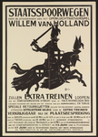 700065 Affiche van de S.S. (Staatsspoorwegen) die extra treinen laten rijden naar een terrein aan de Koningsweg te ...